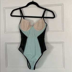Mesh high waist color block swimsuit